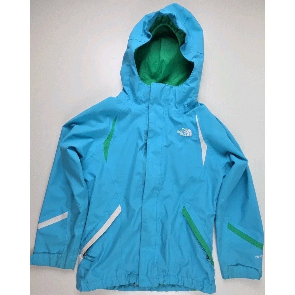 The North Face Rain Jacket Kids L Blue HyVent Hooded Full Zip Shell Good